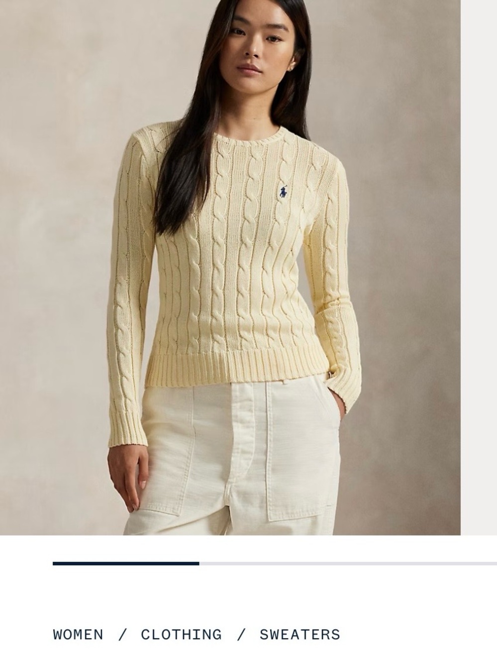 NWT Ralph Lauren Cream Cable-Knit Crewneck Sweater parchment cream color, size M - Picture 5 of 9
